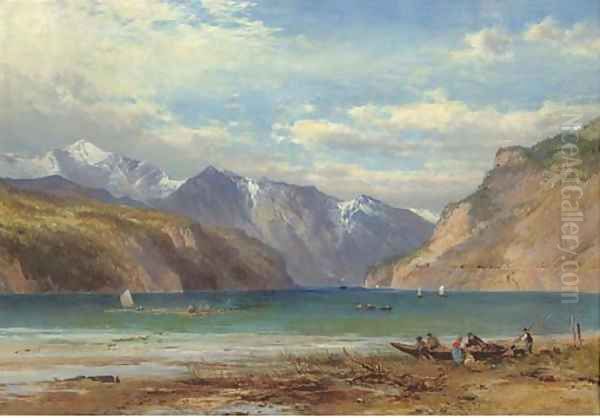 A view across a river, traditionally identified as the Rhine Oil Painting by John Syer