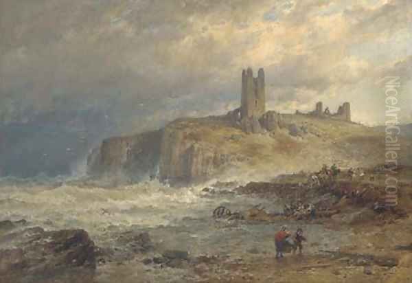 Salvaging a wreck, Dunstanborough, Northumberland Oil Painting by John Syer