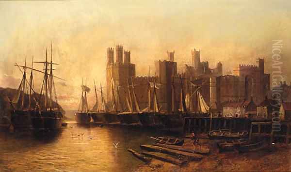 Caernarvon Castle From The Quay Oil Painting by John Syer