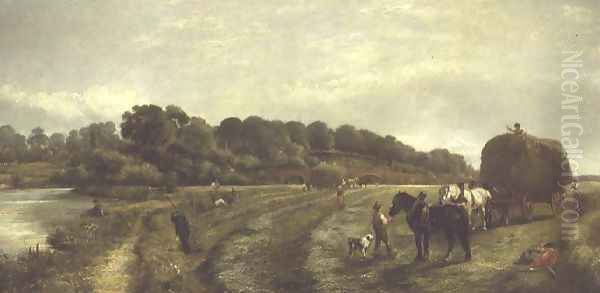 Haymaking Oil Painting by Arthur J. Stark