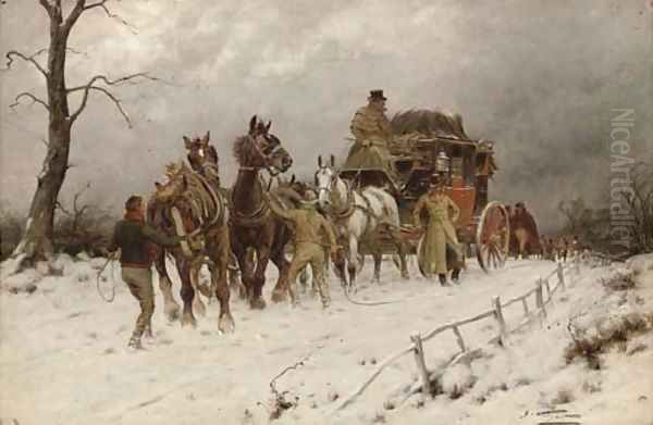 A halt in the snow Oil Painting by Henry William Standing