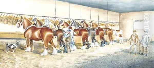 Shire horses in a stable Oil Painting by Henry William Standing