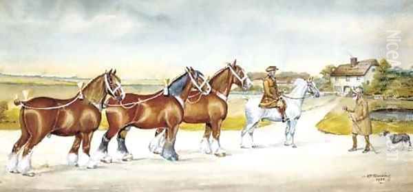 Shire horses on a lane Oil Painting by Henry William Standing