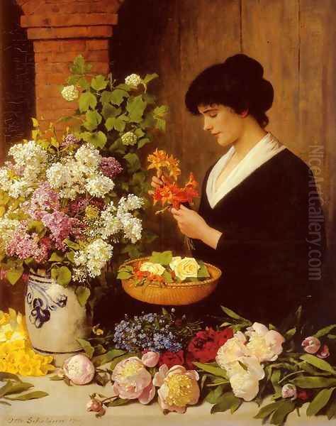 The Flower Arrangement Oil Painting by Otto Scholderer