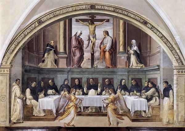 St Dominic and his Friars Fed by Angels 1536, Fresco Oil Painting by Giovanni Antonio Sogliani