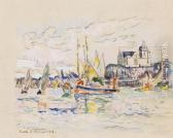 Sables D'olonne, Vue Du Port. Oil Painting by Paul Signac