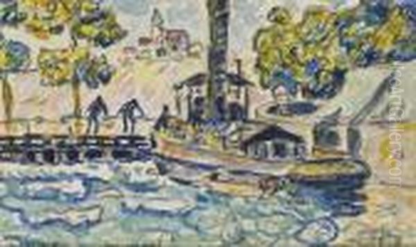 Remorqueur A Quai Oil Painting by Paul Signac