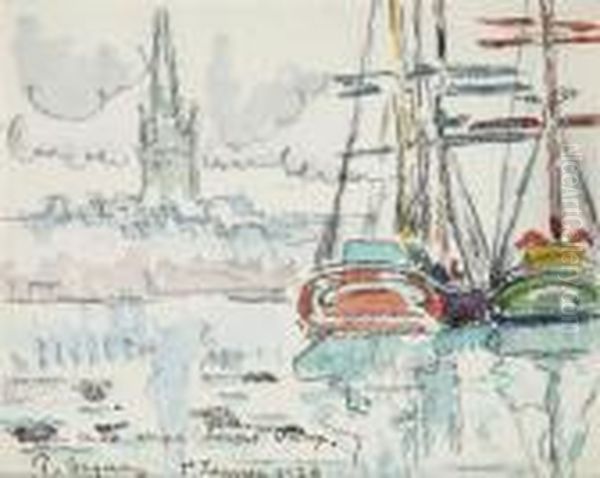 Voiliers Au Port Oil Painting by Paul Signac