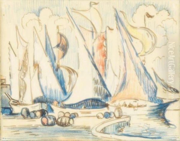 Voiliers A Quai Plume Oil Painting by Paul Signac