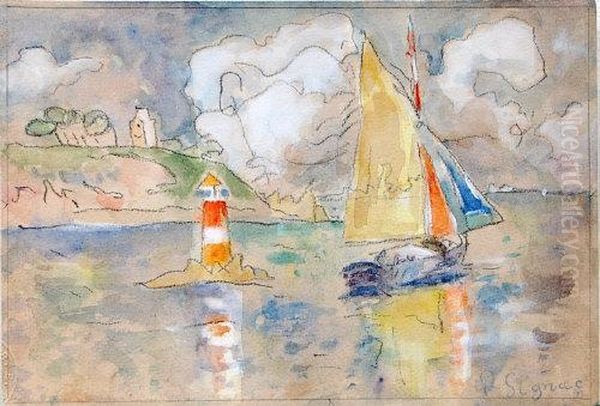 Sailing Boat Off The Coast Oil Painting by Paul Signac