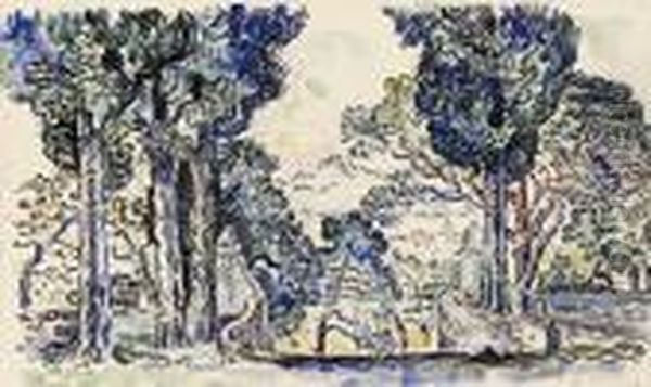 Les Cypres De Saint Anne, Saint-tropez Oil Painting by Paul Signac