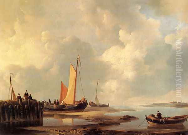 Figures At The Shore Oil Painting by Jan Christianus Schotel