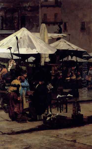 La Piazza d'Erbe,Verona Oil Painting by Enrico Sorio