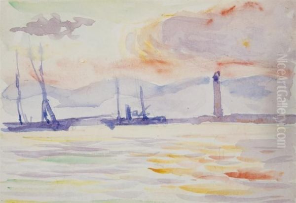 Coucher De Soleil Dans Le Port De Saint-tropez Oil Painting by Paul Signac