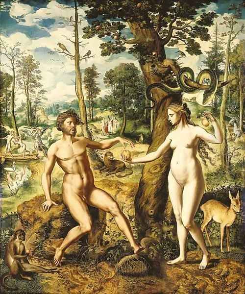 The Temptation, with the Rebuke and the Expulsion from the Garden of Eden beyond Oil Painting by Jan Swart Van Groningen