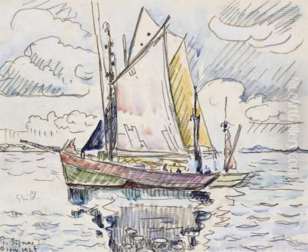 Voiliers A Groix Oil Painting by Paul Signac