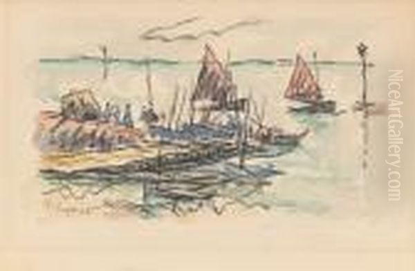 Voiliers A Quai Oil Painting by Paul Signac