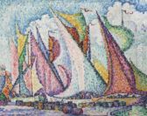 Les Voiles Au Sec. Saint-tropez Oil Painting by Paul Signac