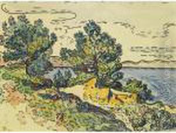 Paysage Cotier Aux Arbres Oil Painting by Paul Signac