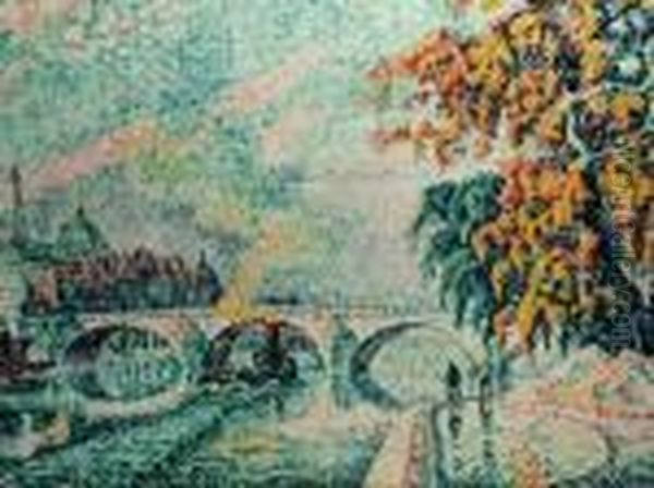 Viewof The Seine Oil Painting by Paul Signac