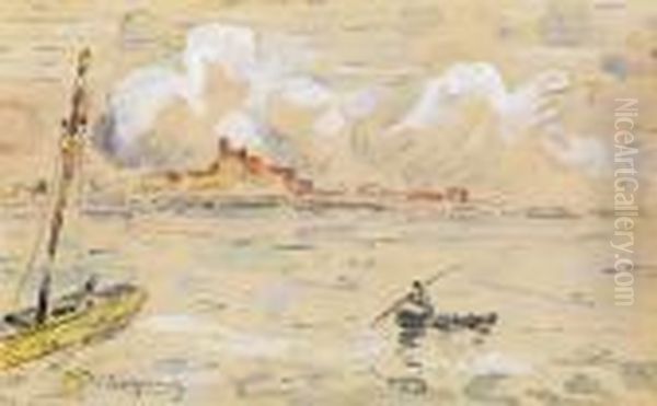 Pecheurs Devant Le Fort D'antibes Oil Painting by Paul Signac