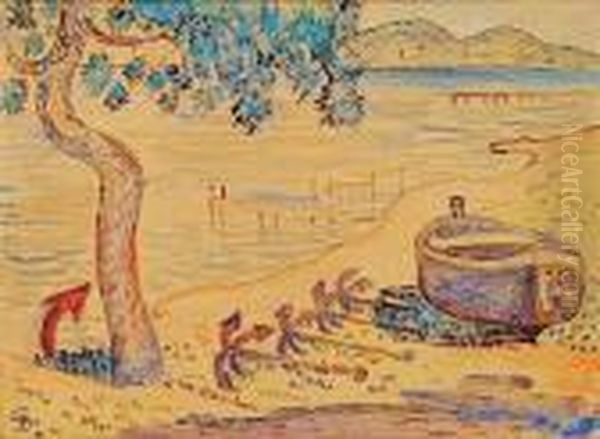 Saint-tropez, La Plage Des Canoubiers, Circa 1893 Oil Painting by Paul Signac