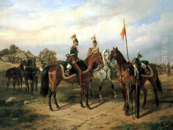 Begegnung Russischer Ulanen Und Dragoner I Oil Painting by Karl Friedrich Schulz