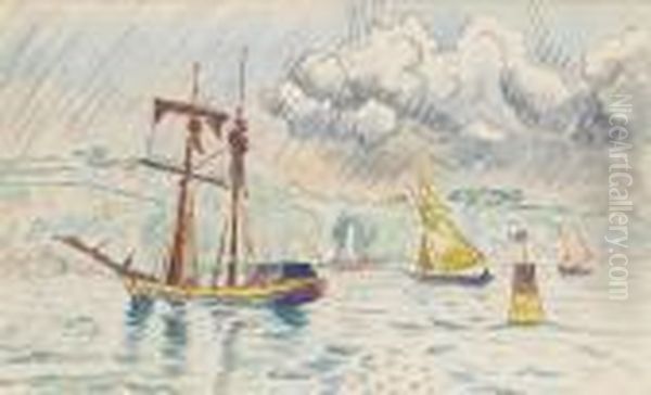 Boats In The Estuary Oil Painting by Paul Signac