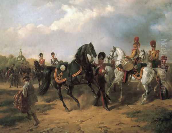 Begegnung Russischer Ulanen Und Dragoner Oil Painting by Karl Friedrich Schulz