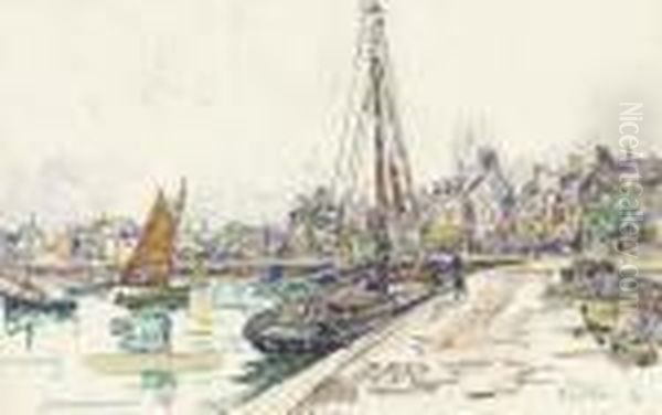 Barfleur, Voiliers A Quai Oil Painting by Paul Signac