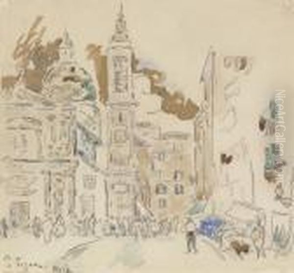 Cours Saleya, Nice Oil Painting by Paul Signac