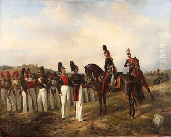 The Russian Grenadier Regiments on Manoeuvres Oil Painting by Karl Friedrich Schulz