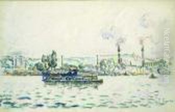 Peniche Sur La Seine Oil Painting by Paul Signac