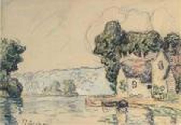 Au Bord De L'eau Oil Painting by Paul Signac