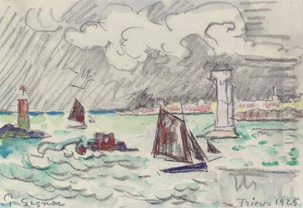 Vue Du Trieux Oil Painting by Paul Signac