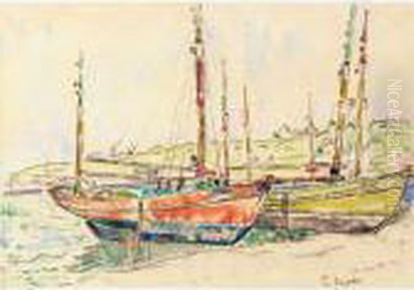 Barques Sur La Berge Oil Painting by Paul Signac