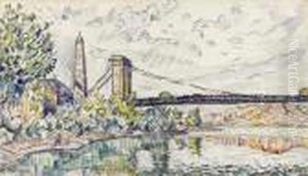 Pont Suspendu Sur La Rance Oil Painting by Paul Signac