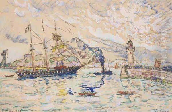 Trois-mats Sortant Du Port De Saint Malo Oil Painting by Paul Signac