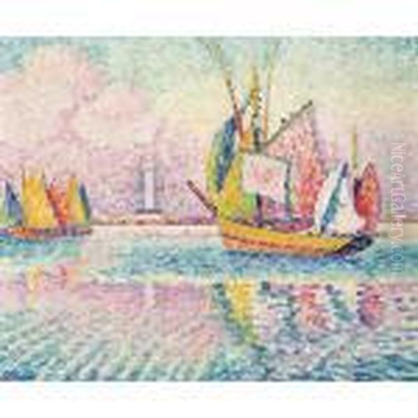 Bateaux Au Mouillage A Locmalo Oil Painting by Paul Signac