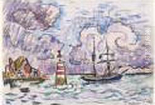 Trieux, Bateau De Peche Et Balise Oil Painting by Paul Signac