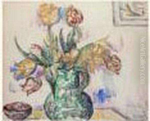 Vase De Tulipes Oil Painting by Paul Signac