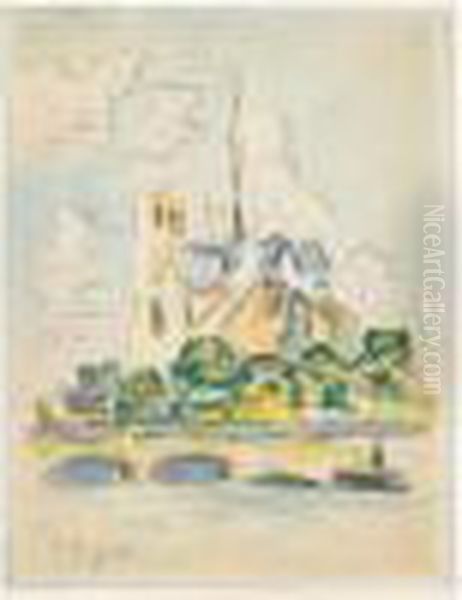 La Seine A Notre-dame Oil Painting by Paul Signac