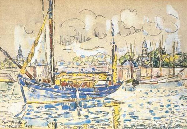 Thoniers Dans Un Port Breton Oil Painting by Paul Signac