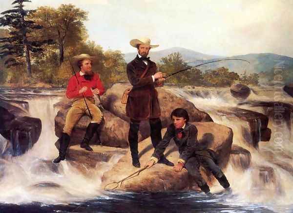 Trout Fishing Oil Painting by Junius Brutus Stearns