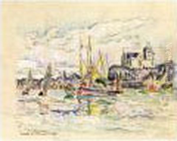 Sables D'olonne, Vue De Port Oil Painting by Paul Signac