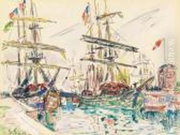 Bateaux Au Port Oil Painting by Paul Signac