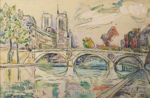 Le Pont Neuf Et Notre Dame Oil Painting by Paul Signac