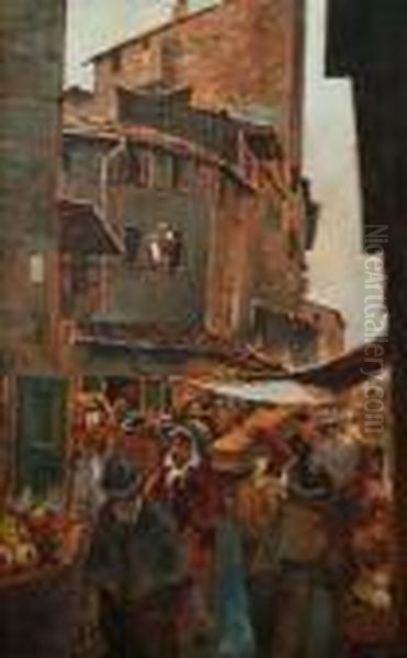 Il Mercato Vecchio, Firenze Oil Painting by Telemaco Signorini