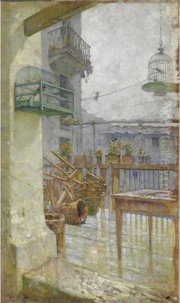 La Terrazza Di Pirulin Pecunia Oil Painting by Telemaco Signorini