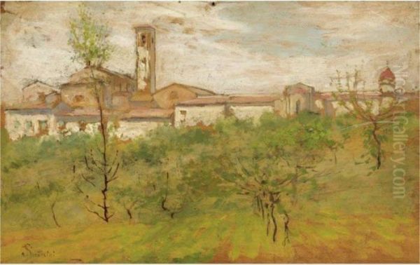 Paesaggio Con Campanile Oil Painting by Telemaco Signorini